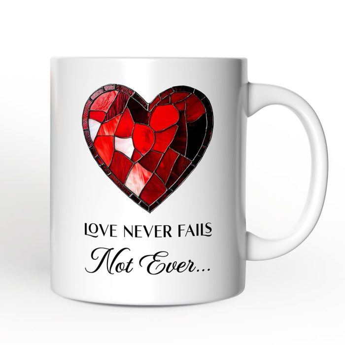 WBM 02 Heart Stained Glass Personalized Mug Love Never Fails Custom Names Gift