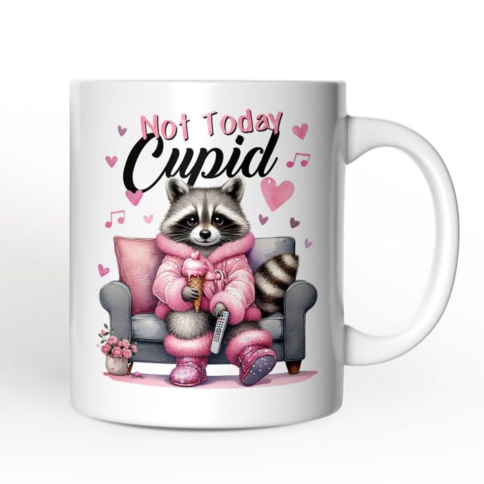 WBM 02 Valentines Snarky Racoon Personalized Mug Not Today Cupid Sarcastic Funny Racoon Lover Gift With Custom Name