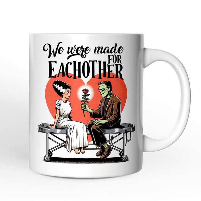 WBM 02 Vintage Frankenstein and Bride Personalized Mug for Couple We were made for Eachother Vintage Romantic Gift With Custom Names