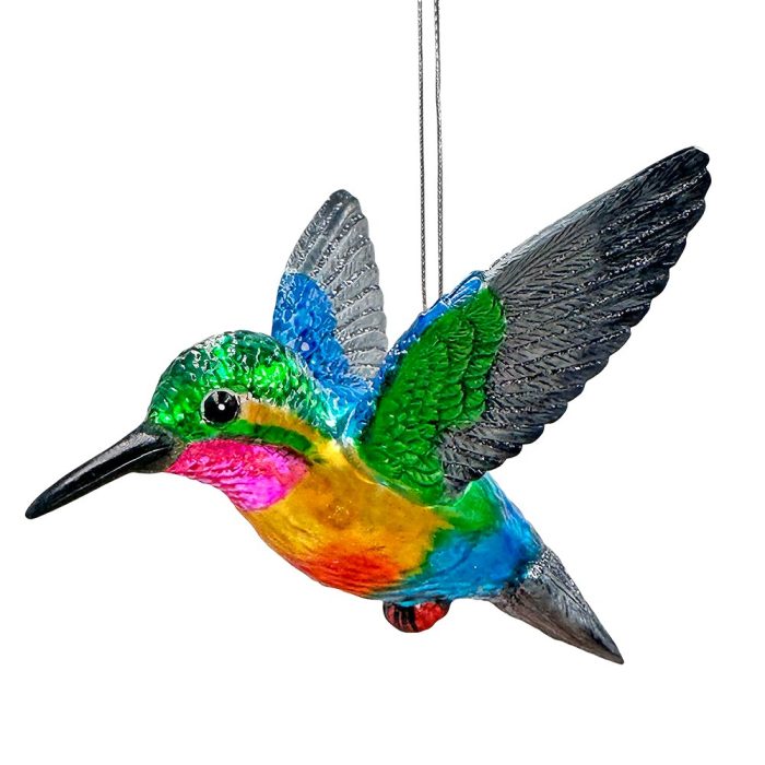 WBM 03GracefulHummingbirdIridescentHandcraftedOrnament GlassChristmasBirdTreeDecoration