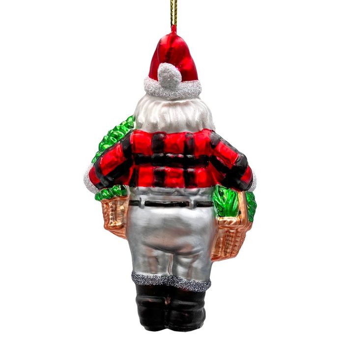 WBM 03WholesomeSantatheVegetableFarmerGlassChristmasOrnament FarmStyleHoldingPotatoes Lettuce andTomatoes