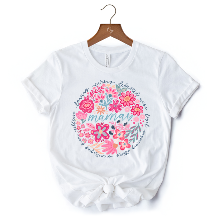 WBM 03 Inspiring Floral Mama T Shirt White and Natural Boho Tee for Strong and Loving Mothers