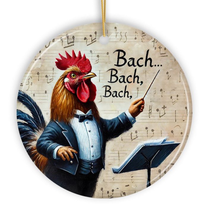 WBMBachBachBachChickenConductorOrnament PlayfulMusicalChristmasDecor1Circle