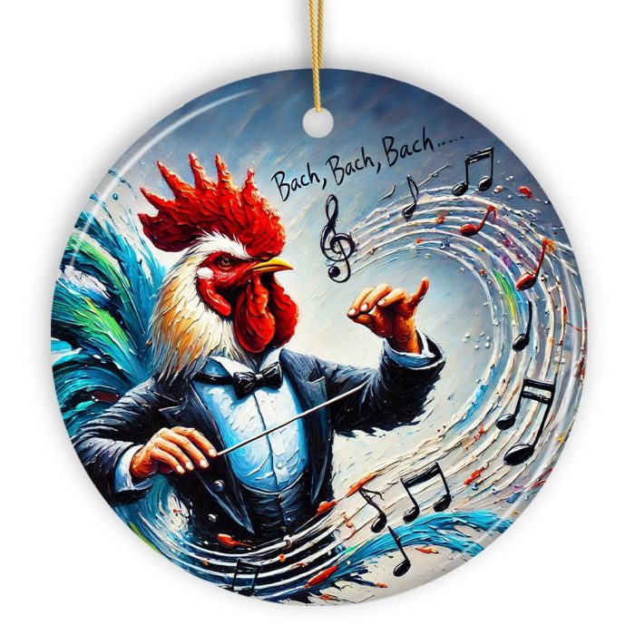 WBMBachBachBachChickenConductorOrnament PlayfulMusicalChristmasDecor2Circle