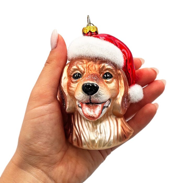 WBMHandGoldenRetrieverGlassChristmasOrnament LabradorTreeDecoration