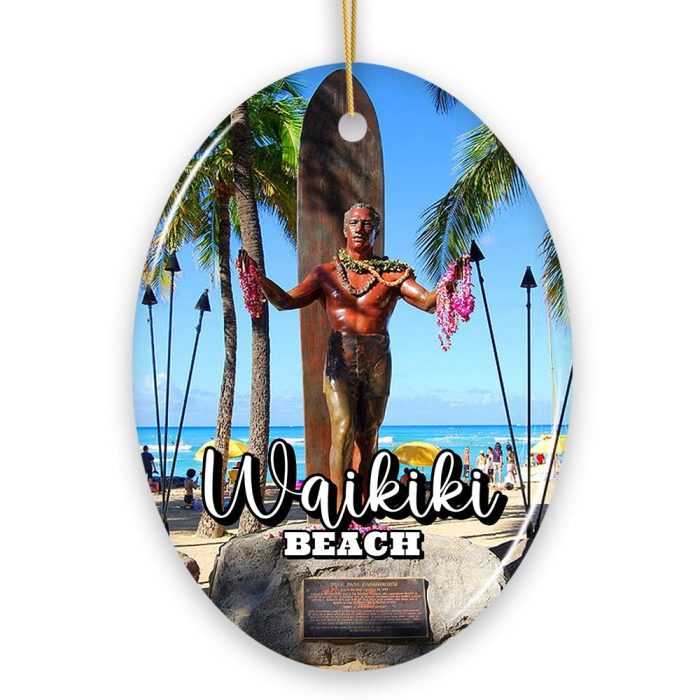 WBMWaikikiBeachHawaiianParadiseOrnament PacificIslandCulturalChristmasGiftandSouvenirOval
