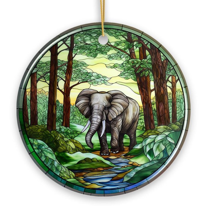 WBM Gentle Giants Elephant Stained Glass Style Ceramic Ornament African Animals Christmas Gift and Decor