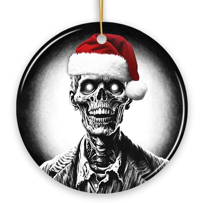 WBM Ghastly Undead Zombie with Santa Hat Ornament Eerie Christmas Gift for Horror Lovers Circle