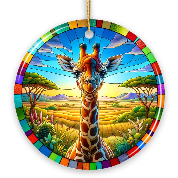 WBM Giraffe Grace Stained Glass Style Ceramic Ornament African Animals Christmas Gift and Decor Circle