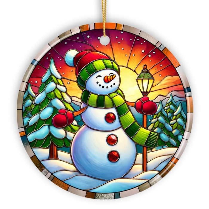 WBM Radiant Sunset Glow Snowman Ornament Frosty Guardian for Holiday Cheer Gift and Decor Circle