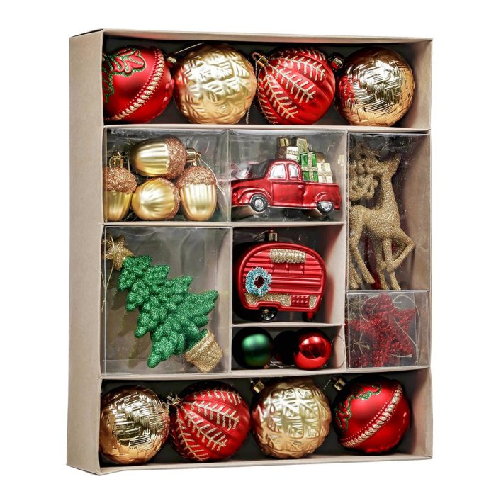 WBM Rustic Christmas Adventure Ornament Bauble 60 Piece Set Camping Truck Acorns Woods Theme