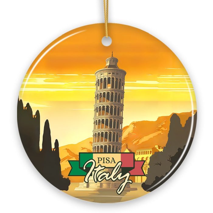 WBM Sunset in Pisa Italy Vintage Art Souvenir Ceramic Christmas Ornament Circle