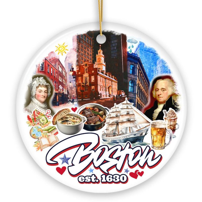 WBM Vibrant Boston City Ceramic Art Ornament Vintage Massachusetts Souvenir and Christmas Decor 01
