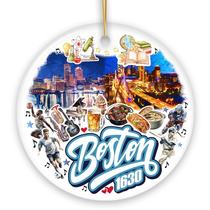WBM Vibrant Boston City Ceramic Art Ornament Vintage Massachusetts Souvenir and Christmas Decor 02