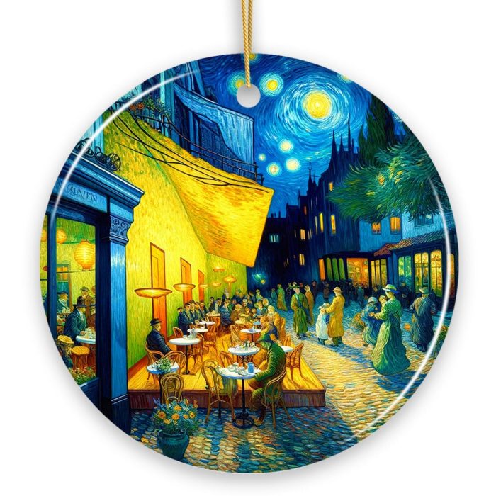 WBM Vincent Van Gogh Cafe Terrace at Night Ceramic Ornament Famous Painting Christmas Decoration Souvenir Circle