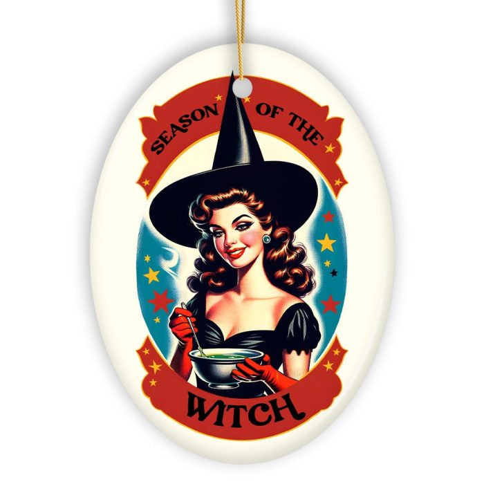 WBM Wickedly Glamorous Season of the Witch Ornament Retro Style Halloween Tree Decor and Keepsake Oval