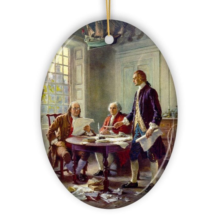 WBM Writing of the Declaration of Independence Painting Ornament Vintage American History Oval