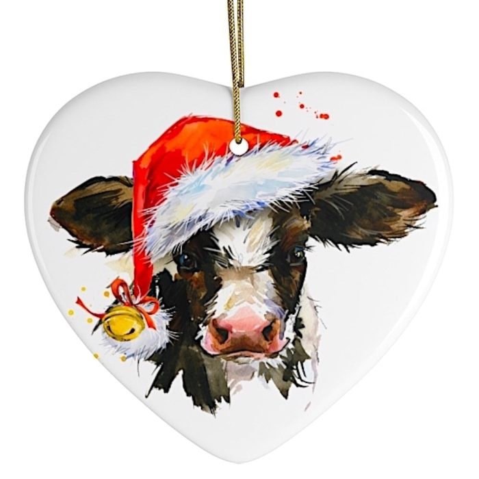 Watercolor Cow Christmas Ornament plain mockup