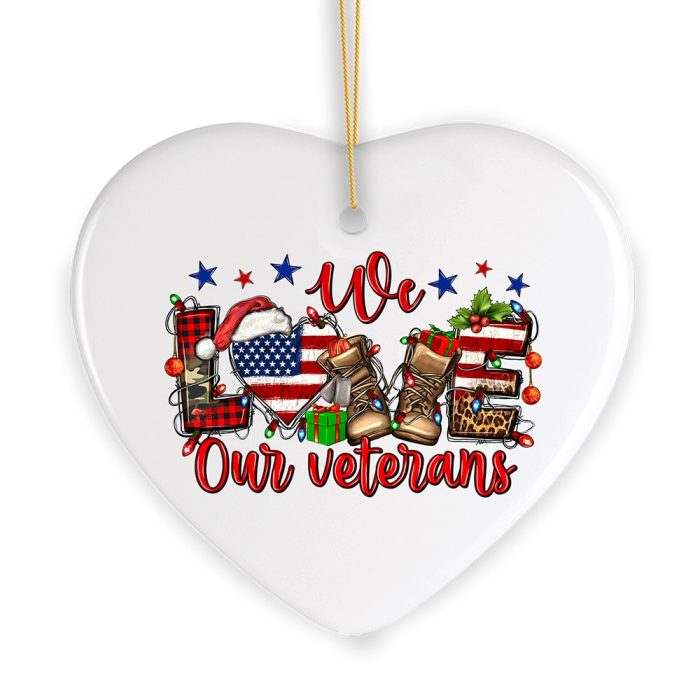 We Love Our Veterans Christmas Style Patriotic Military Ornament White Background