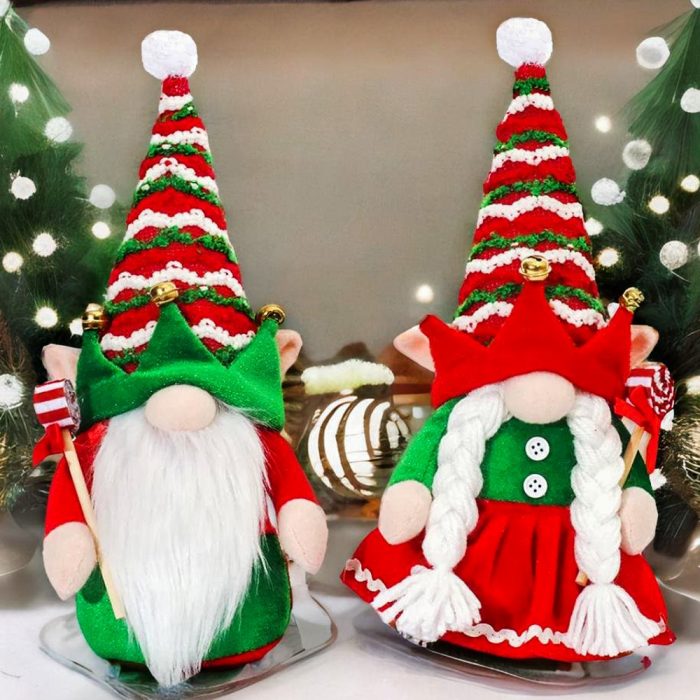 WhimsicalPeppermintJoyChristmasGnomeSetof2 FestiveJesterCrownXmasDuoMockup2