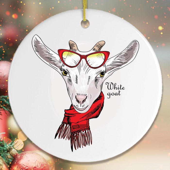 WinterGoatChristmasOrnamentCloseupColorfulChristmasTreeOrnamentMockup