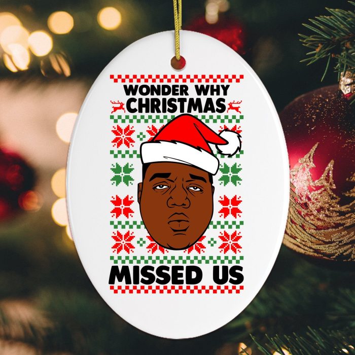 WonterWhyChristmasMissedUsHiphopHumorChristmasOrnamentChristmasTreewithRedOrnamentsMockup
