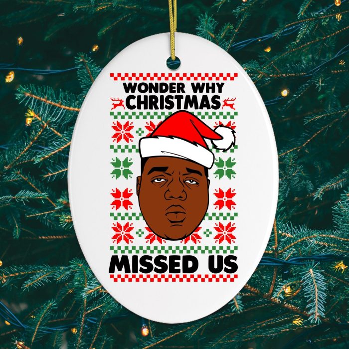 WonterWhyChristmasMissedUsHiphopHumorChristmasOrnamentCloseUpDarkChristmasTreeOrnamentMockup