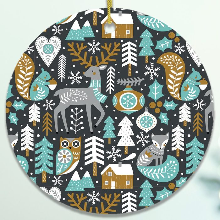 Woodland Animal Scandinavian Winter Pattern Ornament Zoomed Out Background Christmas Tree Ornament Mockup