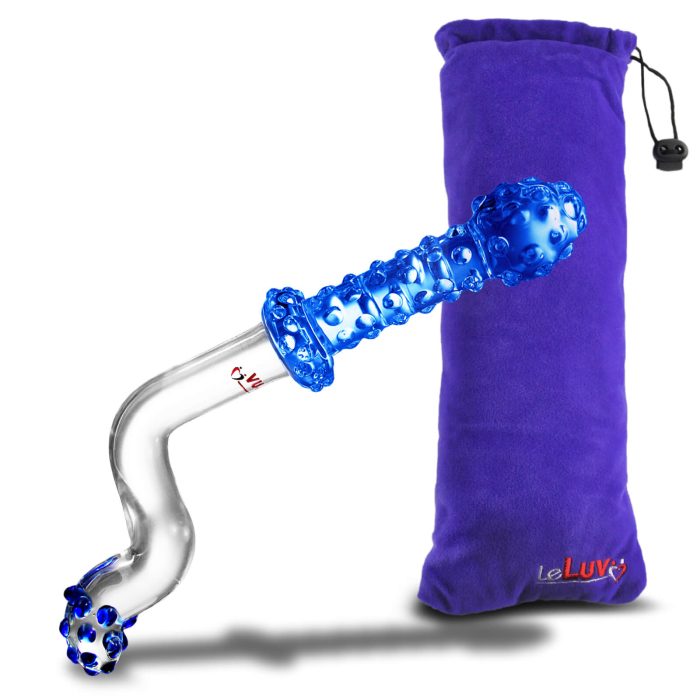 leluv beginner juicer slim nubby crank anal wand dildo plug glass blue bag 318a02f9 985f 478c 990d a9f3826a7ec5