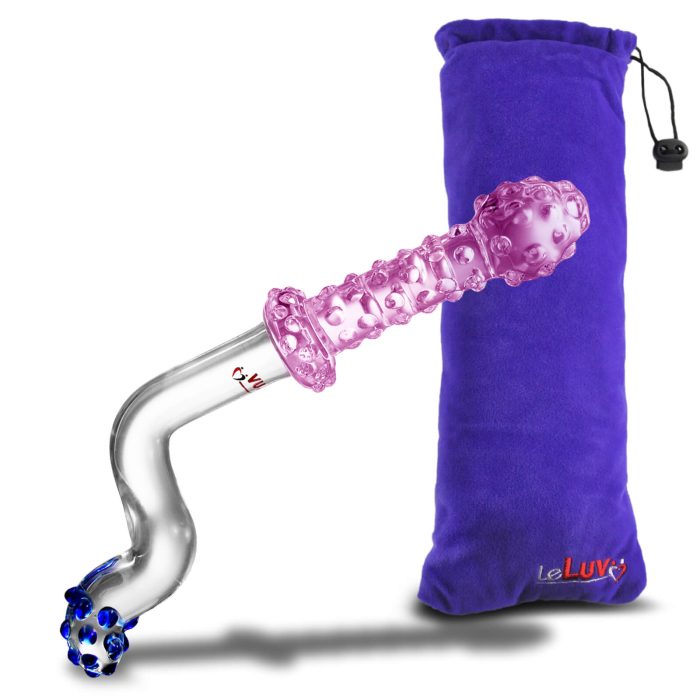 leluv beginner juicer slim nubby crank anal wand dildo plug glass pink bag