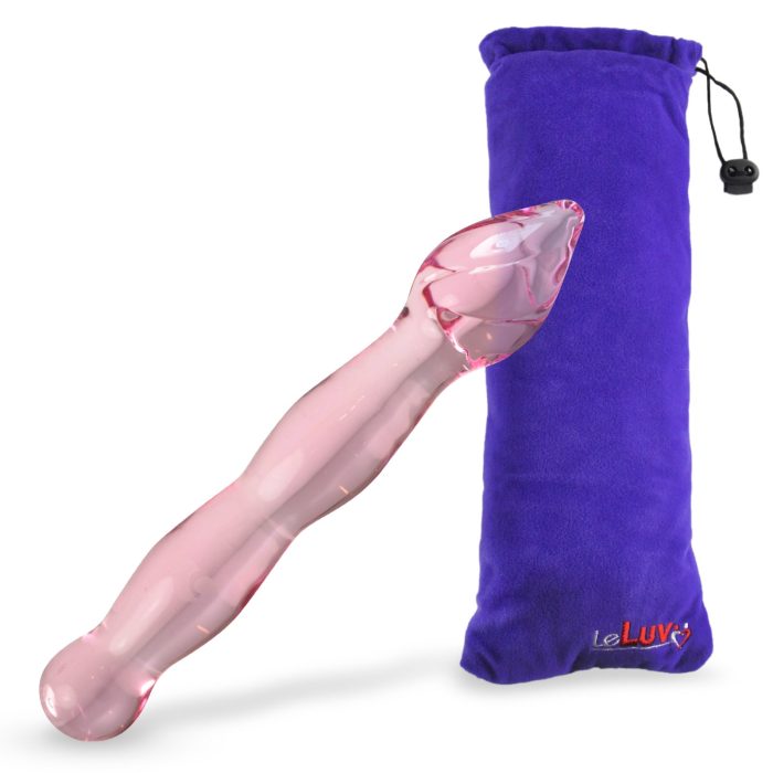 leluv swirled pointed tip wavy glass wand pink with bag