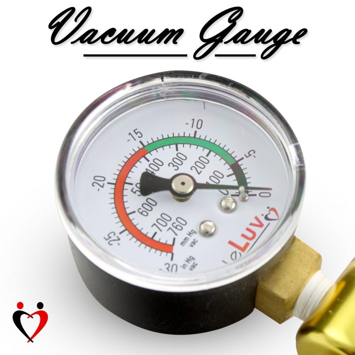 leluv ultima brass penis vagina vacuum pump gauge no cover closeup