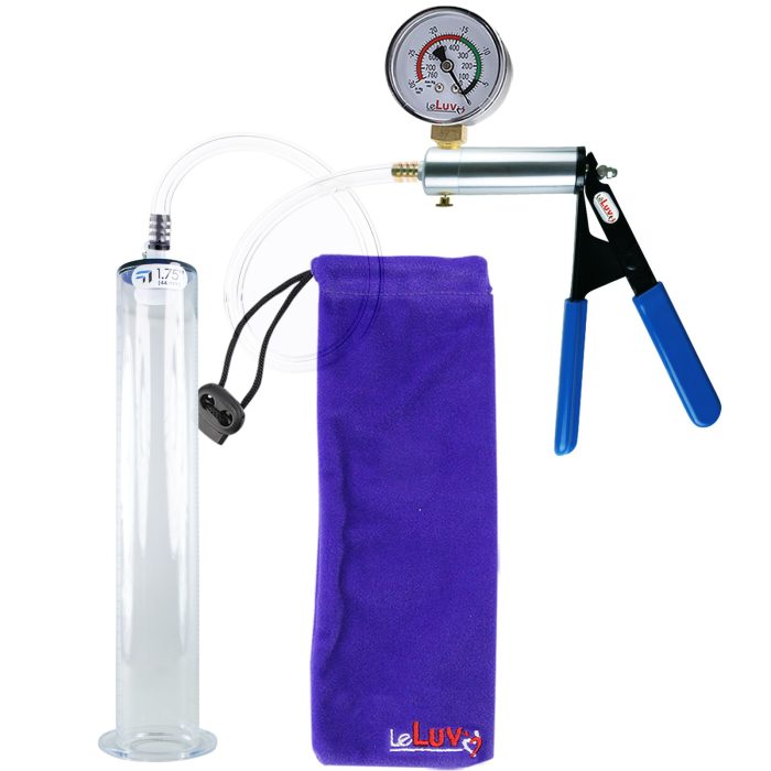 leluv ultima silver pump blue rubber grip clear hose penis pump 12 inch gauge 175 wide