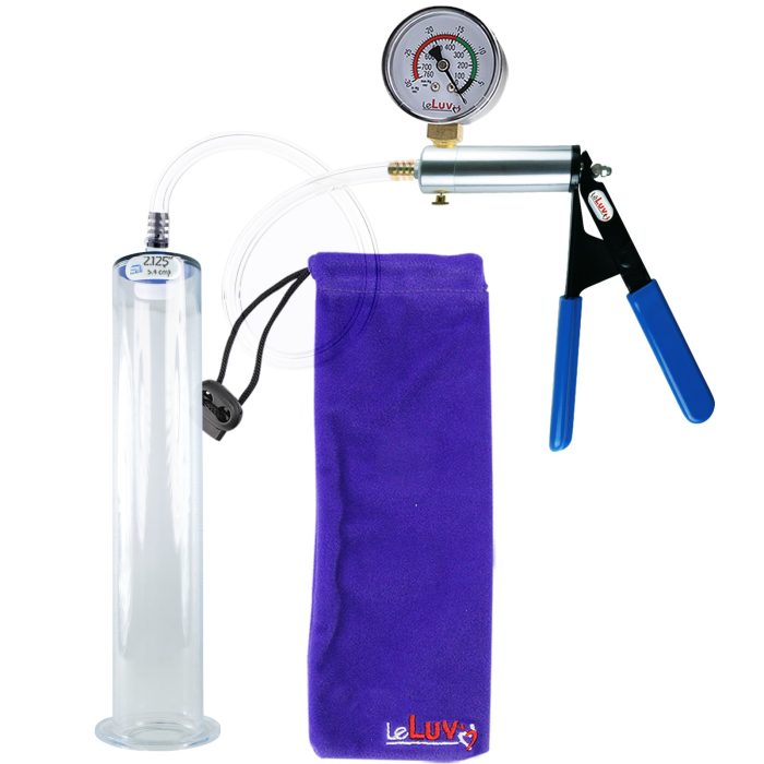leluv ultima silver pump blue rubber grip clear hose penis pump 12 inch gauge 213 wide