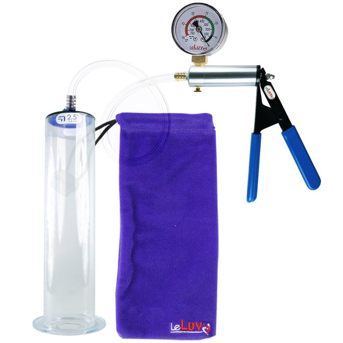 leluv ultima silver pump blue rubber grip clear hose penis pump 12 inch gauge 250 wide