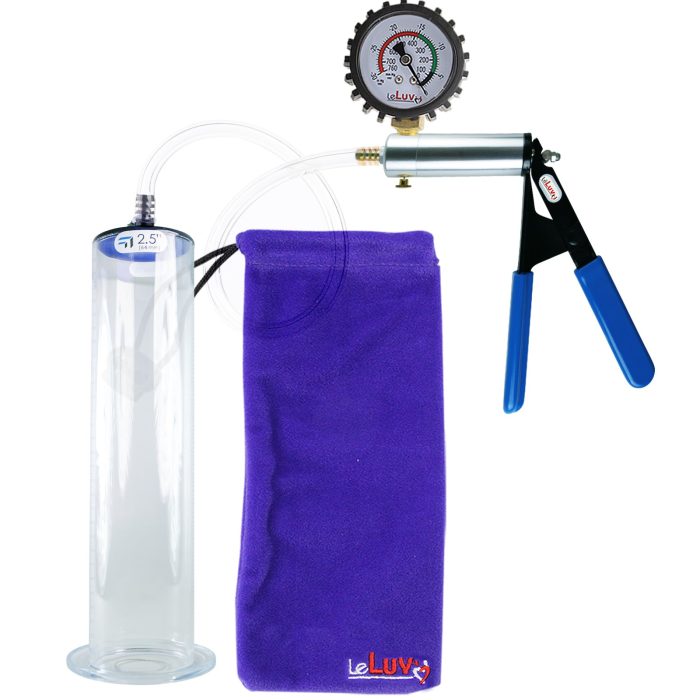 leluv ultima silver pump blue rubber grip clear hose penis pump 12 inch gauge cover 250 wide