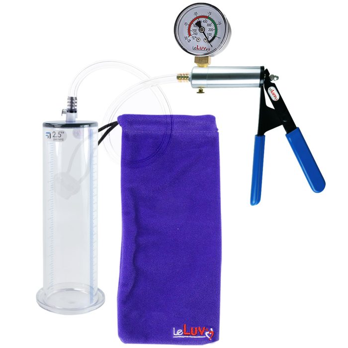 leluv ultima silver pump blue rubber grip clear hose penis pump 9 inch gauge 250 wide