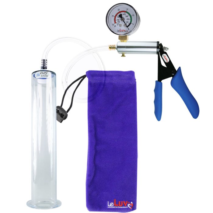 leluv ultima silver pump blue silicone grip clear hose penis pump 12 inch gauge 213 wide