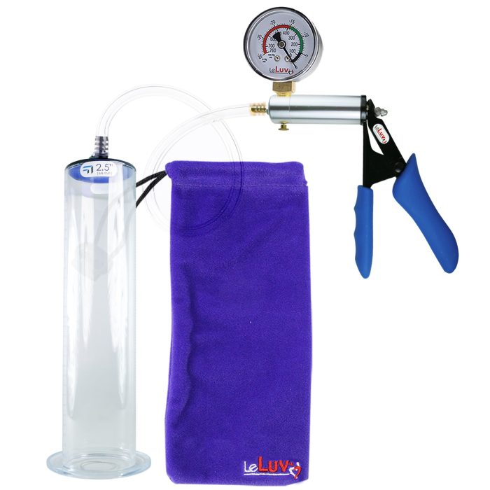 leluv ultima silver pump blue silicone grip clear hose penis pump 12 inch gauge 250 wide