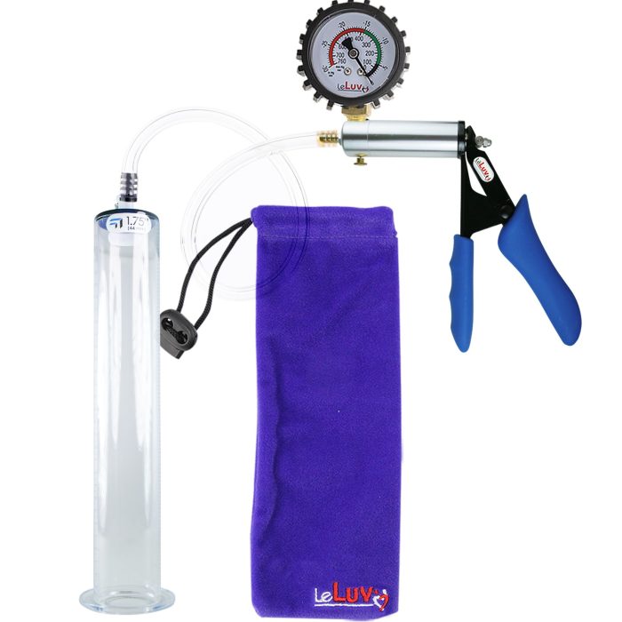 leluv ultima silver pump blue silicone grip clear hose penis pump 12 inch gauge cover 175 wide