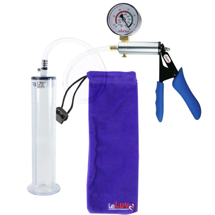 leluv ultima silver pump blue silicone grip clear hose penis pump 9 inch gauge 175 wide