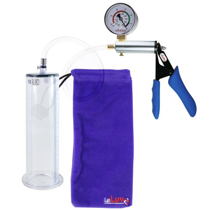 leluv ultima silver pump blue silicone grip clear hose penis pump 9 inch gauge 250 wide