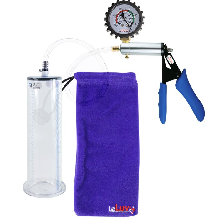 leluv ultima silver pump blue silicone grip clear hose penis pump 9 inch gauge cover 250 wide